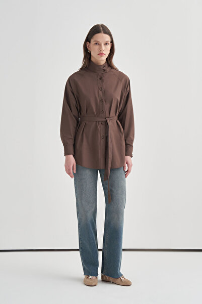 VESNA Yüksek Yakalı Reglan Kol Poplin Gömlek