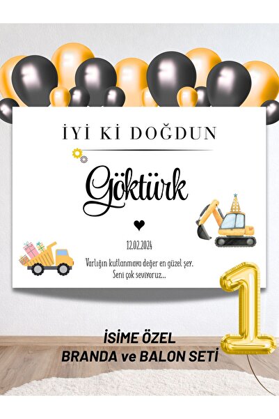 Hobi Sepeti İsimli İş Arabası Konseptli Balonlu Doğum Günü Duvar Brandası 40 ...