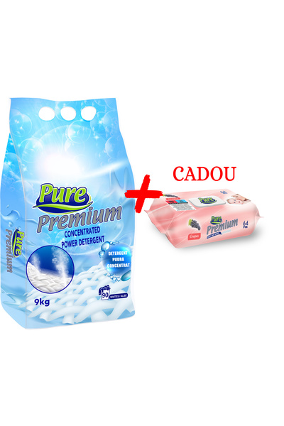Pure Powder Detergent 9kg White + Napkins 64 pcs Grapes Gift
