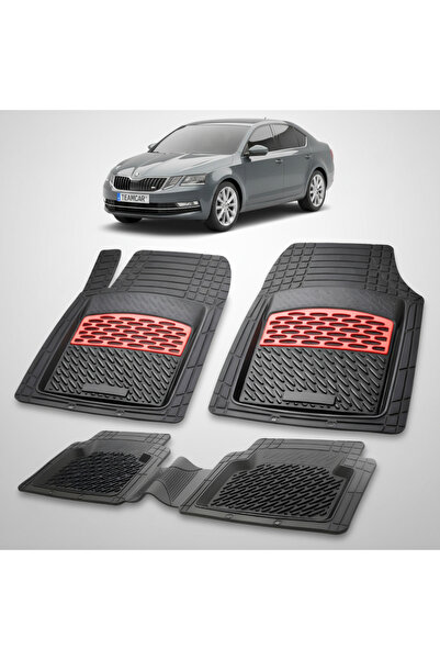 TEAMCAR Πατάκια δαπέδου συμβατά με Skoda Octavia III Sedan 2013-2020 | Κόκκινα