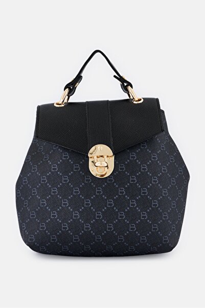 Lucky Bees Women Brand Logo Backpack, Black