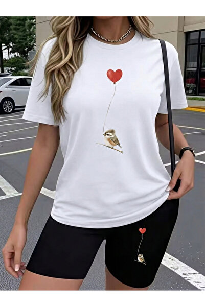 WOODROFFE Women's Printed Oversized T-Shirt Leggings Set Loose Combination Bo...