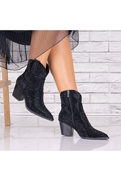 ALI Women's Black Ankle Boots Made of Nitaja -Suede Leather, 40