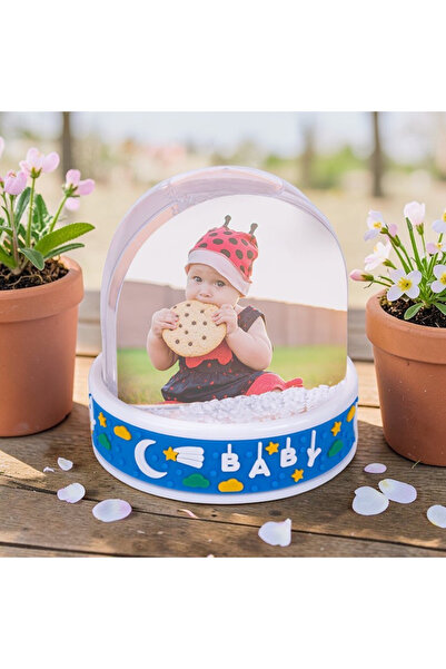 NATUREL Fotoğraflı Mavi Kar Küresi Kişiye Özel Resimli Kar Küresi Kız Erkek Ç...