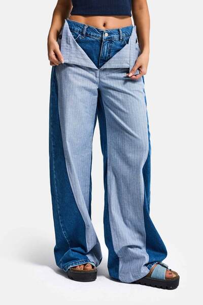 it's basic Women's Denim Color Palazzo Fit Double Belt Detail Special Design ...