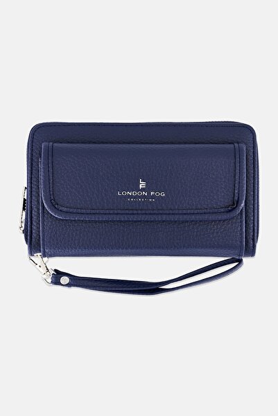 London Fog Women Pebble Long Zip Around And Front Flat Wristlet Wallet, Navy