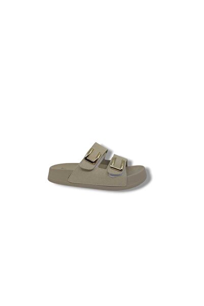 Zerhan Polen 275 Women's Cream Buckled Velcro Wedge Sole Slipper