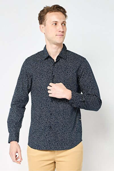 Replay Men Regular Fit Microdot Print Long Sleeve Casual Shirt, Multicolor