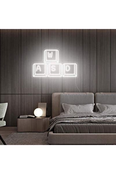 Slasa WASD Neon Sign 32 x 42 cm White with 6mm Acrylic Base for PC Setup & St...