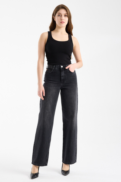 JUD ديبرا 289 جينز واسع عالي الخصر للنساء بلون أنثراسايت