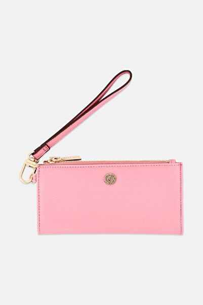 Anne Klein Women Brand Logo Leather Slim Zip Wallet, Pink