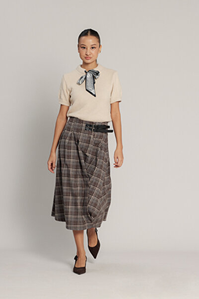 Nisan Belt Detailled Plaid Patterned Skirt