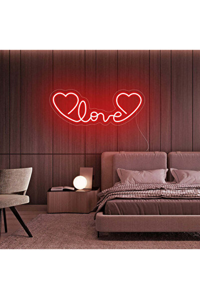 Slasa لافتة نيون LED حمراء اللون مكتوب عليها كلمة LOVE، مقاس 50 × 20 سم، بقاع...