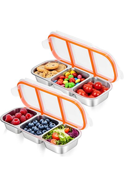Arabest 2 Pack Stainless Steel Snack Containers - Reusable 3 Compartment Snac...