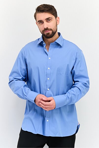 Thomas Pink Men Regular Fit Plain Long Sleeves Casual Shirt, Light Blue
