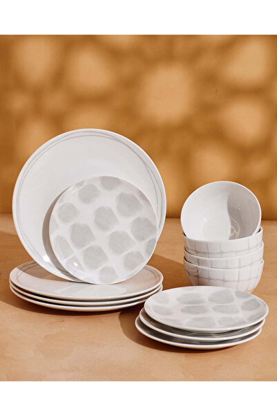 REDTAG طقم عشاء رمادي بنقوش هندسية مكون من 12 قطعة