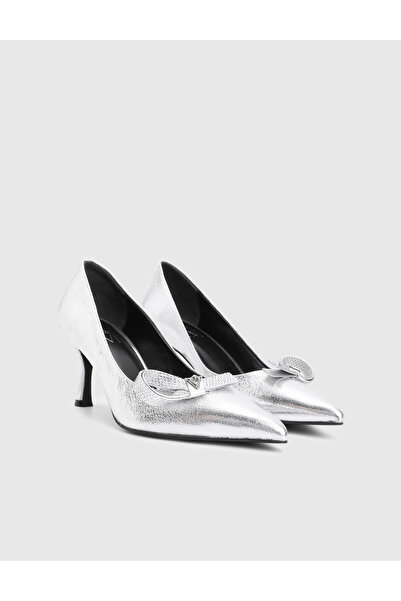 İLVİ Giona Genuine Leather Silver Color Women's Heeled Shoes