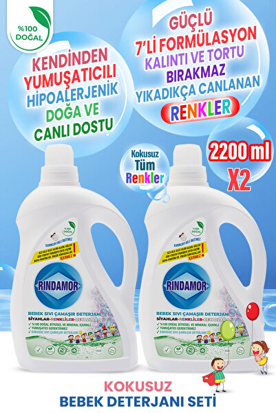 RINDAMOR % 100 DOĞAL BİTKİSEL KOKUSUZ BEBEK SIVI ÇAMAŞIR DETERJANI SETİ-KENDİ...