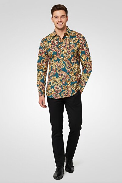 Replay Men Regular Fit Paisley Print Long Sleeve Casual Shirt, Multicolor