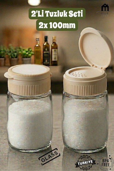 MUF HOME Premium 2-Piece Salt Shaker Glass Spice Container Set - Transparent ...