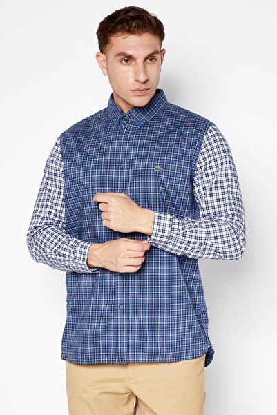 Lacoste Men Regular Fit Pointed Collar Long Sleeve Checkered Casual Shirts, B...