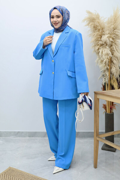 Tesettür Dünyası Premium Blazer Suit Tsd250116 Blue