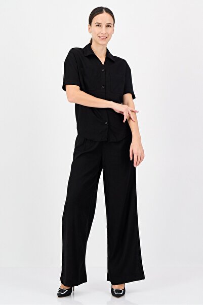 Anne Klein Women 2 Pieces Spread Collar Short Sleeve Solid Shirt And Palazzo ...