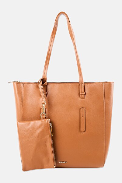 Jenny Women 2 Pieces Brand Logo Tote Bag With Pouch, Brown
