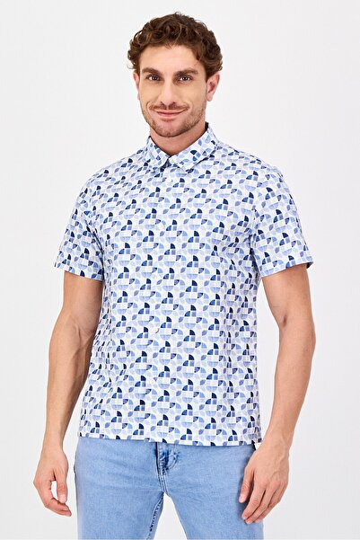 A.P.C. x EASTPAK Men Regular Fit Allover Print Short Sleeve Casual Shirt, Mul...