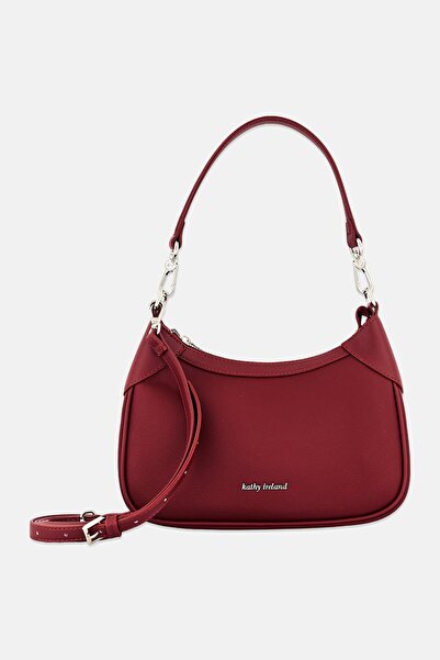 Kathy Ireland حقيبة كروس بودي نسائية من جلد تحمل شعار ماركة، لون عنابي