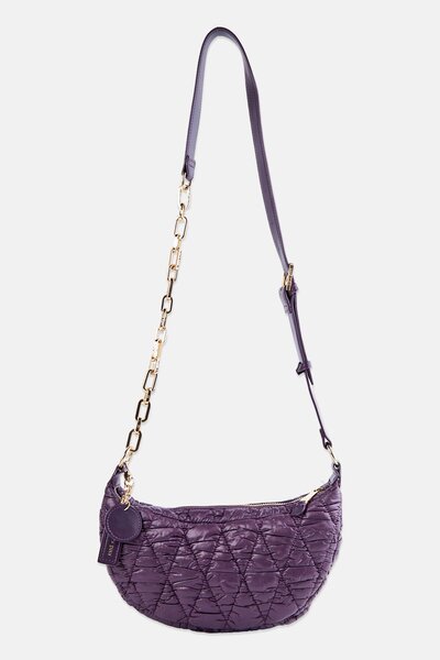 Anne Klein Women Quilted Half Moon Cross Body Bag, Dark Purple