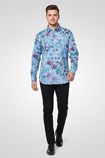 Replay Men Regular Fit Long Sleeve Floral Pattern Casual Shirt, Multicolor