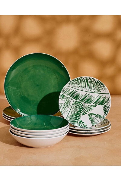 REDTAG طقم عشاء بنقشة زيتون، 12 قطعة