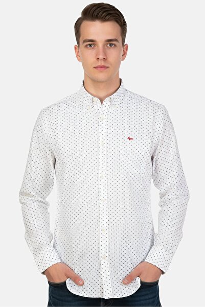 Harmont & Blaine Men Regular Fit Diamond Print Long Sleeves Casual Shirt, White
