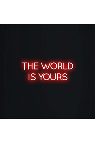 Slasa لوحة نيون مضيئة LED "العالم بين يديك" مقاس 20 × 50 سم، لون أحمر، بقاعدة...