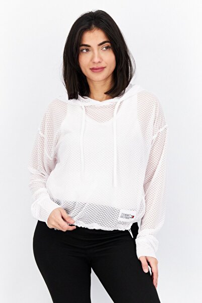 Tommy Hilfiger Women Hood With Drawstring Long Sleeves Mesh Top, White