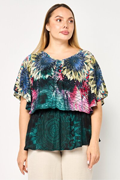 Desigual Women Allover Print Butterfly Sleeve Blouse, Multicolor