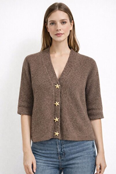 CGA Short Sleeve Soft Knit Cardigan with Star Buttons on the Front