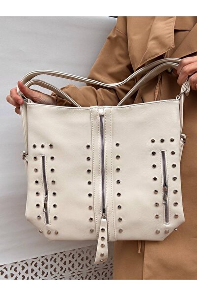 Çanta Trend Soft Faux Leather Women's Studded Detail Women's Hand Shoulder Ba...