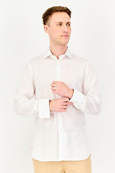 Thomas Pink Men Tailored Fit Long Sleeve Stripe Dress Shirt, White