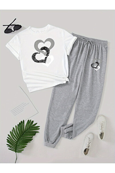 Rayan & Hoor Style Gray Printed top and bottom shorts t-shirt set - Oversized...