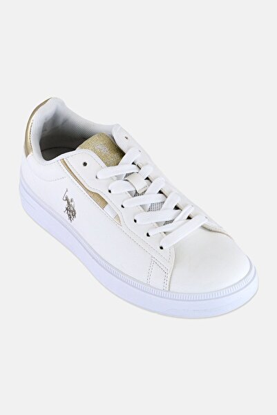 U.S. Polo Assn. حذاء كاجوال برباط وشعار العلامة التجارية للنساء، أبيض