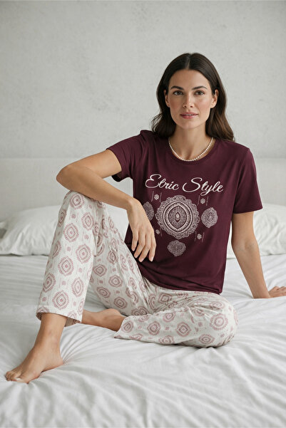 Kozik Women's Blue Printed Short Sleeve Pajama Set Summer Cotton Piece Top an...