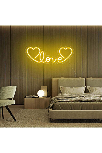 Slasa لافتة نيون LED صفراء اللون مكتوب عليها كلمة LOVE، مقاس 50 × 20 سم، بقاع...