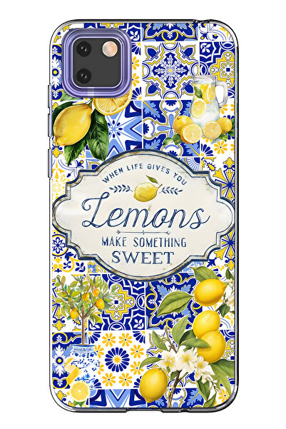 FLAMENKO حافظة هاتف شفافة متوافقة مع هاتف هواوي Y5P ليمون منقوش