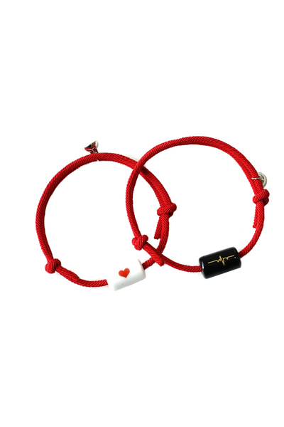 EFAYN.RO Couple bracelet set with magnet, string type, engraved pendant, red,...