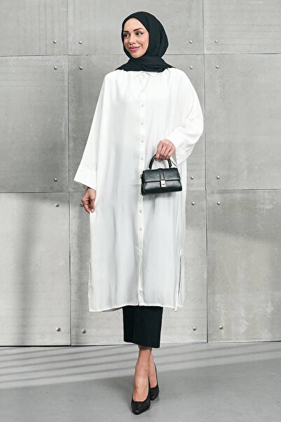 İmajButik White Tunic with Slit Buttons on the Sides