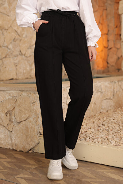 İmajButik Μαύρο τζιν παντελόνι με ελαστική μέση