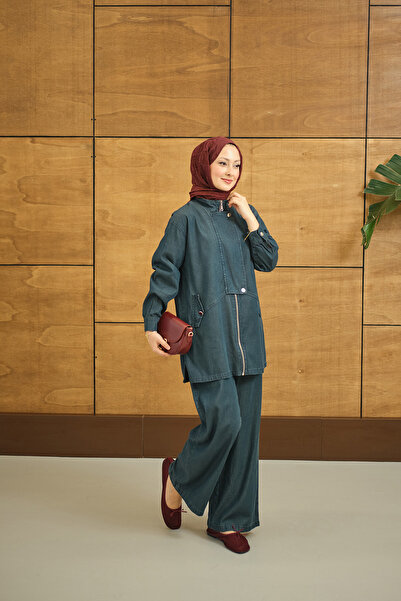 LOCCO Set de fermoar ascuns piese cu detalii nasturi pentru femei, bleumarin