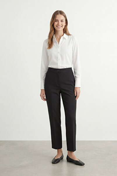 Puane Women's Classic Cut High Waist Fabric Trousers-M1819Pnt - Black